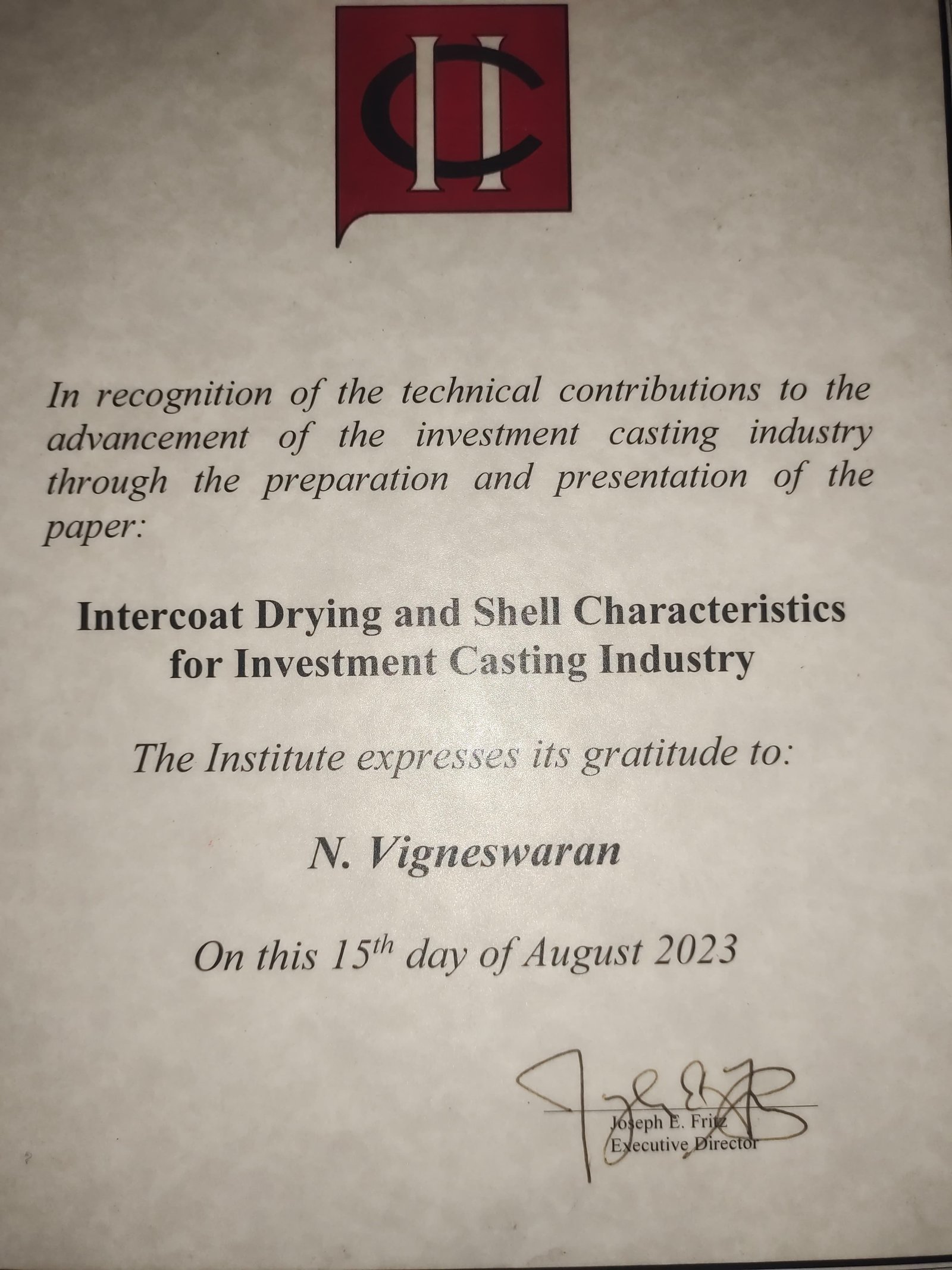 Drying and Casting Certificate