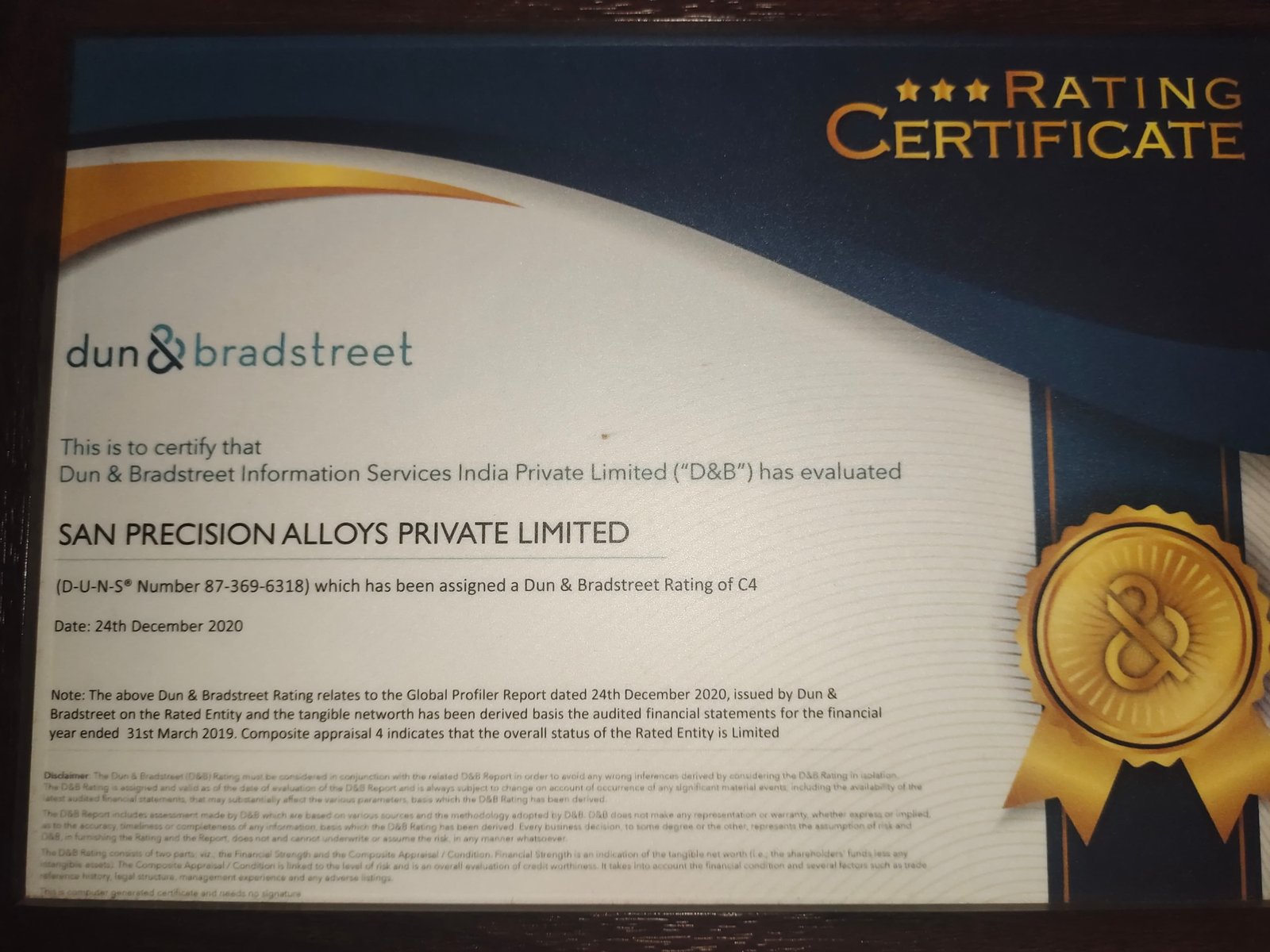 Rating Certificate