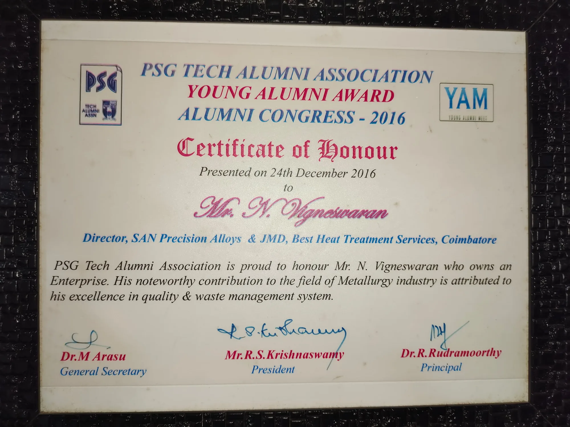 Young Alumini Certificate